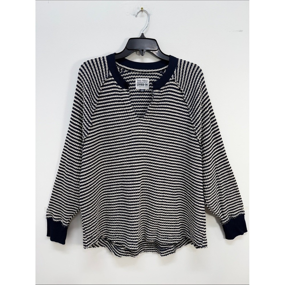 American Eagle Outfitters Navy and White Striped Knit Sweater
